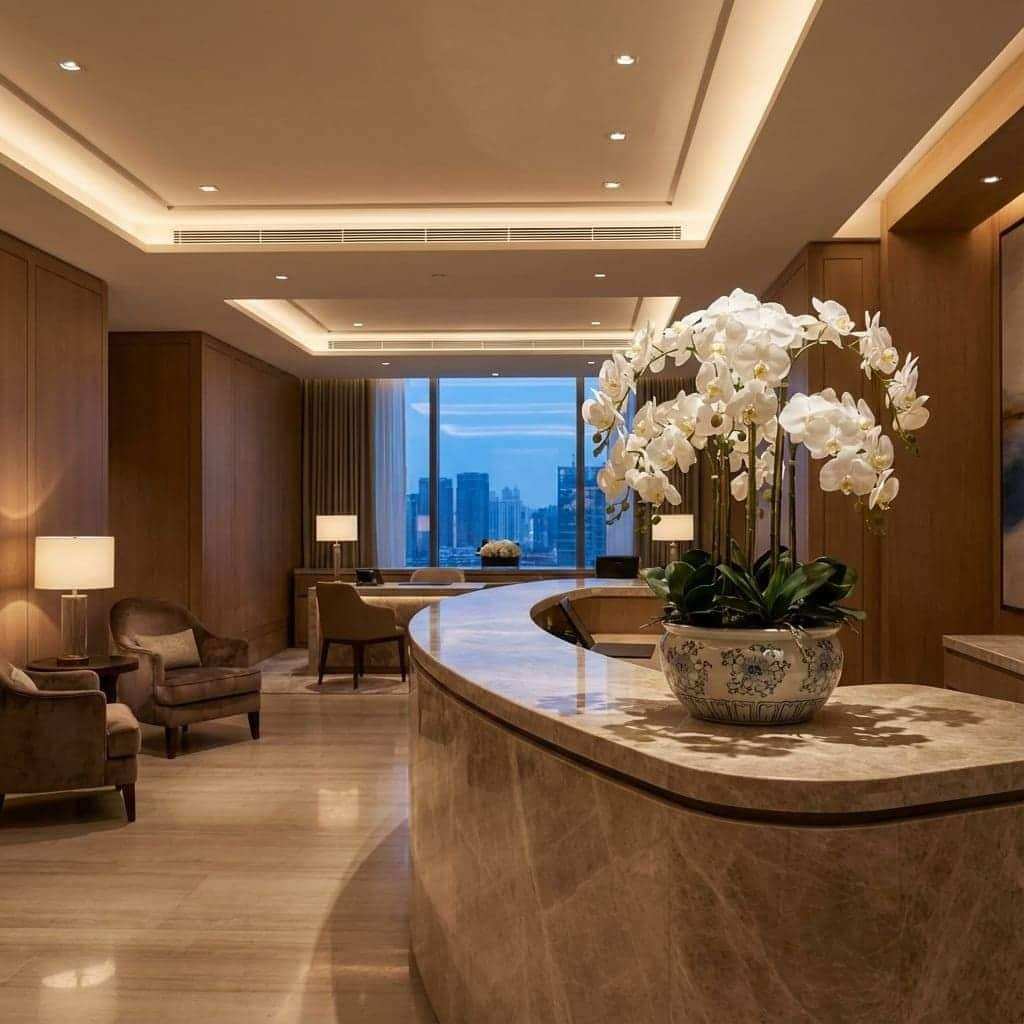 Artificial flower arrangements for hotels, retail, offices, and events