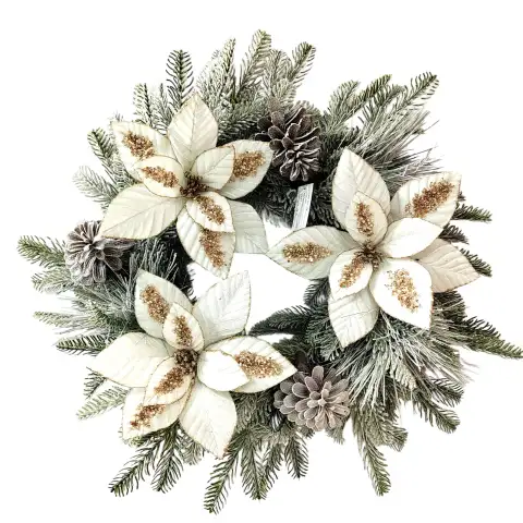 60 cm Artificial White Poinsettia Christmas Wreath