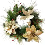 50 cm Artificial Gold Poinsettia Christmas Wreath thumbnail 1