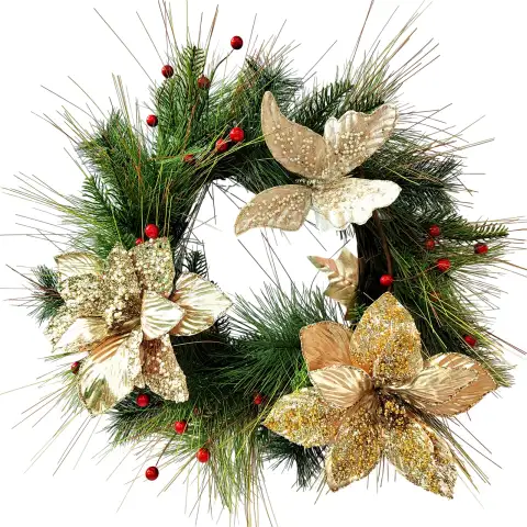 50 cm Artificial Gold Poinsettia Christmas Wreath