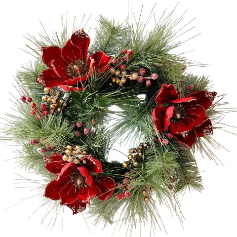 Artificial Red Poinsettia Christmas Wreath